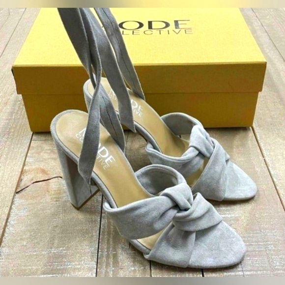 Lace Up Gladiator Block Heels Boho Bougie Suede Oyster Grey Designer 9.5 NIB - Picture 9 of 12